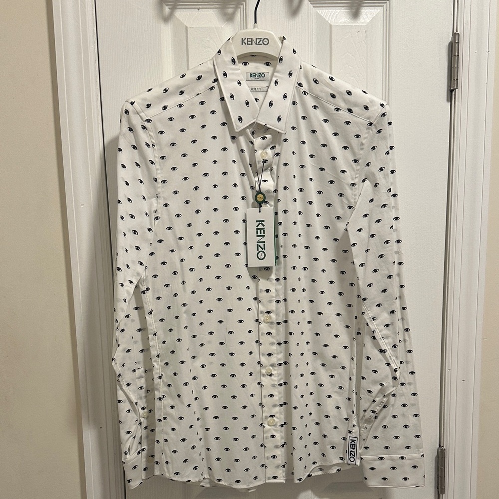 Kenzo White and Black Patterned Dress Shirt